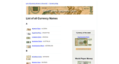 Desktop Screenshot of listofcurrencynames.com