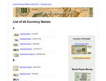 Tablet Screenshot of listofcurrencynames.com